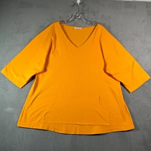 Bryn Walker Womens T Shirt M Orange VNeck 3/4 Sleeve Front Pocket Boxy Lagenlook - Picture 1 of 6