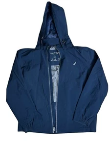 Nautica Rain Coat Mens Large L Blue Wind Water Resistant Full Zip Hooded Jacket - Picture 1 of 6