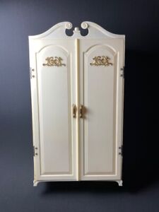 Louis Marx ornate wardrobe bedroom furniture cream gold fit 12" doll 1:6