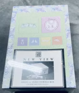 Photo Video Box Green Check Nursery Print Lid Vintage Storage Container NEW - Picture 1 of 8