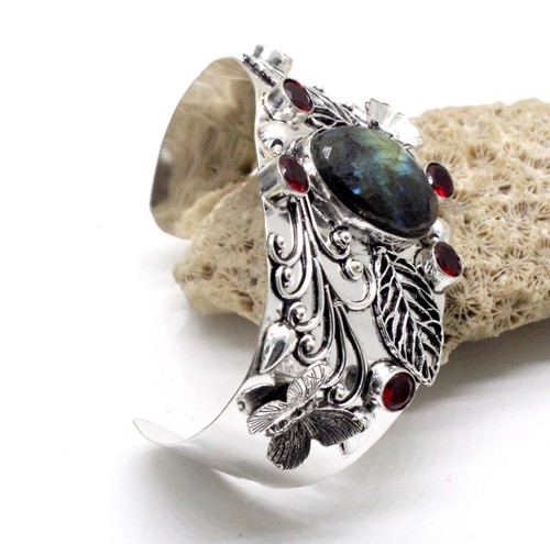 VALENTINO Bracciale Bracciale Bracciale Gioielli Argento Sterling 925 Labradorite & Granato S ADJ"