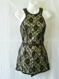 New OOAK Sample BEBE Black Lace on Nude Racerback Cocktail Mini Dress Romper~S - Picture 1 of 10