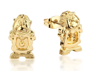 Official Disney Couture Beauty and the Beast Cogsworth Gold Plated Stud Earrings - Picture 1 of 2
