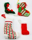 Vintage Christmas Ornament Farmhouse Stocking Lot 4 Quilt Yarn Tied Crochet Prim