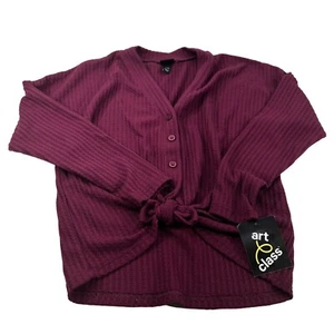 Art Class Girl's Size Medium 7-8 Sweater Cardigan Tie Bottom Burgundy New - Picture 1 of 13