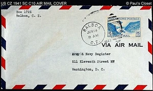 US CANEL ZONE1931 C10 15¢ CORREO AÉREO AZUL FRANQUEO CVR PM ALBROOK FIELD CZ - Imagen 1 de 2