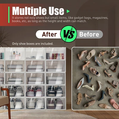 20pcs Large Plastic Shoe Storage Boxes Drawer Stackable Foldable Organiser Clear - Image 1 of 4