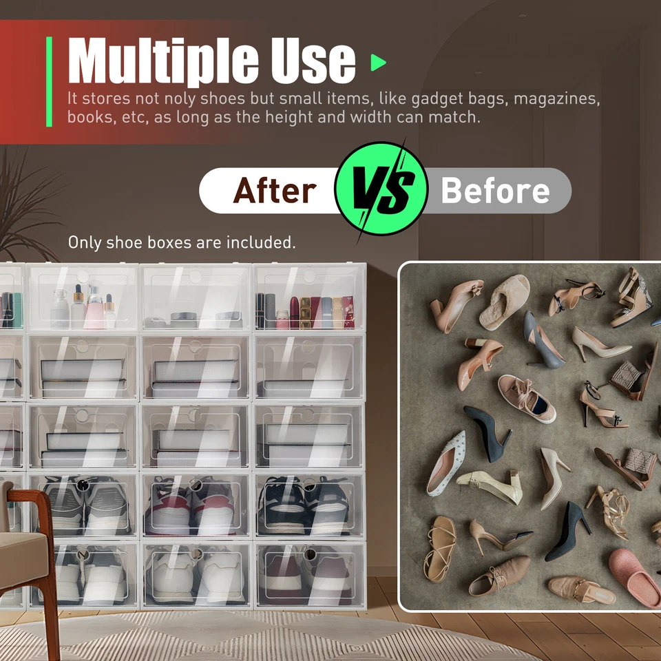 20pcs Large Plastic Shoe Storage Boxes Drawer Stackable Foldable Organiser Clear - Image 1 of 4