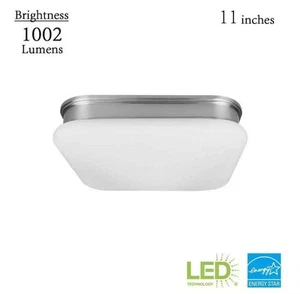 Hampton Bay Staniford 11 in. Light Brushed Nickel CCT Integrated LED Flush Mount - Picture 1 of 9