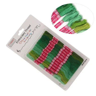(Green Series) Embroidery Thread 12Pcs Bright Color Polyester Thread Sets - Image 1 of 4
