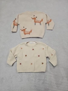 Zara Pullover Baby Mädchen 9/12 Monate Blumenmuster & Füchse - Bild 1 von 6