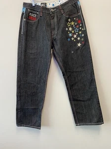 Y2K Imperious Delf Black “Rock Star” Jeans w/ Star Accents & Embroidery—36/34 - Picture 1 of 7