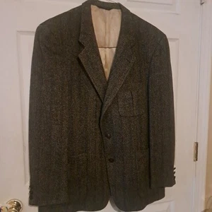 Mens Vintage Burberrys 100% Wool Blazer Made In USA 46 R Brown Tweed - Picture 1 of 13