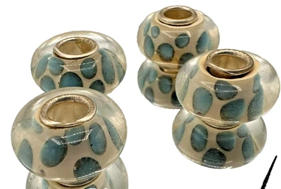 EB06 Cuentas de Agujero Grande de Resina Hechas a Mano, Transparente con Manchas Azules, 5 piezas Foto 1 de 4