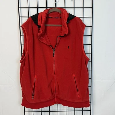 Vintage Polo by Ralph Lauren Fleece Vest Mens 3XLT Red Tall Hooded Full Zip 90s - Image 1 of 4