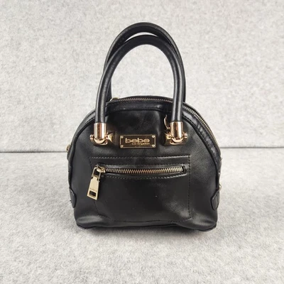 Bebe Handbag Womens Black Mini Dome Satchel Top Handle Purse Goldtone Zipper - Image 1 of 4