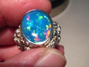 Large  8.5 ct.    Welo Opal  Men's Barong Ring   , 28 grams of Sterling Silver - Picture 1 of 16