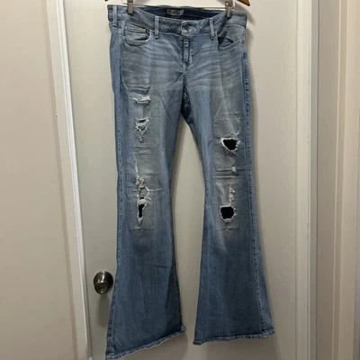 Y2K Hollister Jeans Women’s 15R 32x33 Flare med  Wash Distressed - Image 1 of 4