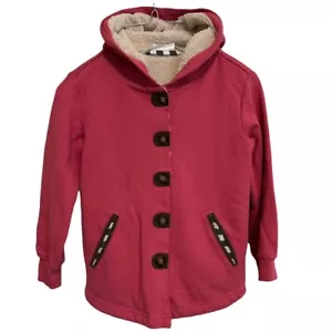 Hanna Andersson Hooded Coat Girls Pink Fleece Lined Button Front Jacket Sz 5 - Picture 1 of 11