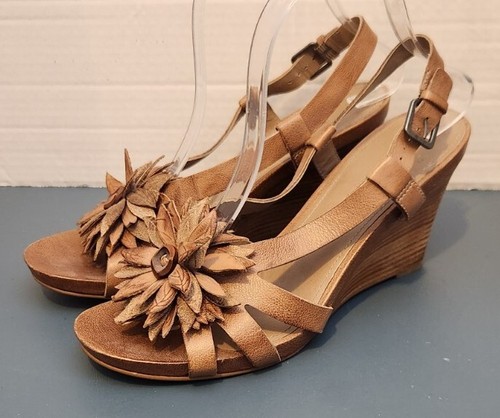 Sandali zeppa Ecco Kalac con cinturino plateau donna 40 marrone chiaro floreale pelle scarpe aperte
