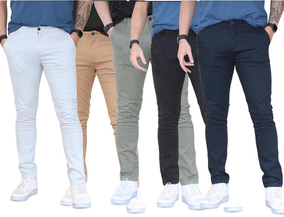 Mens Boys Slim Fit Cotton Chinos Trousers Casual Wear Fly Zip Regular Tan Pants - Image 1 of 1