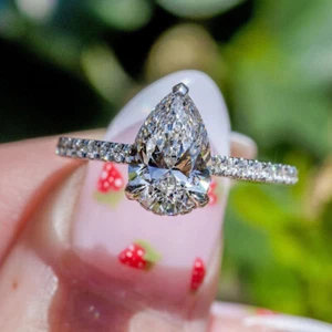 Engagement Ring 2Ct Pear VVS1D Hidden Halo Diamond 14K White Gold Over Size J-T - Picture 1 of 6