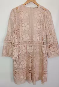 Thurley Womens Size 8 Beige Nude Mini Dress Crochet Floral Lace - Picture 1 of 8