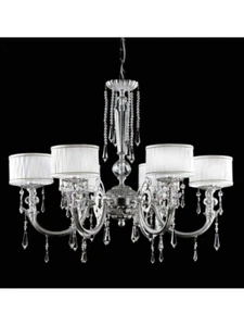 LAMPADARIO CLASSICO IN OTTONE FOGLIA ARGENTO CON PARALUMI - Picture 1 of 2