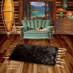 Brown Buffalo Rug - Bearskin Rectangle Faux Fur Area Rug with Wolf Tails  - Picture 1 of 5