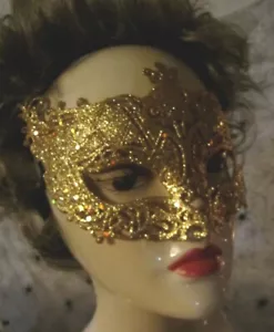 Maschera mascherata Halloween fantasma dell'opera oro - taglia adulto glitter nuova con scatola - Foto 1 di 5