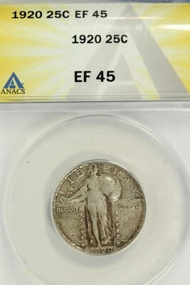 Cuarto Standing Liberty 1920: ANACS EF45 Foto 1 de 4