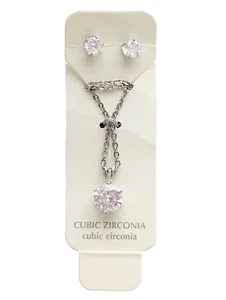 Zirkonia CZ Solitär Halskette Ohrstecker Set zierlich minimalistisch Schmuck - Bild 1 von 2