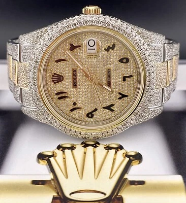 Rolex Mens Datejust 41mm 18K Yellow Gold & Steel Watch Iced 19ct Diamonds Arabic - Image 1 of 4