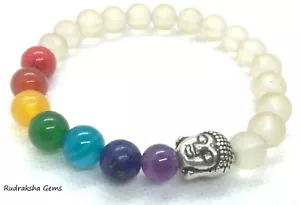 7 Chakra Matt Crystal Quartz Bracelet Healing Beads Jewellery Buddha Reiki gift - Picture 1 of 2