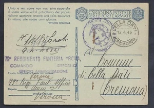 CARTOLINA Militare in franchigia 1943 da PM Verona a Cella Dati (GB) - Picture 1 of 1