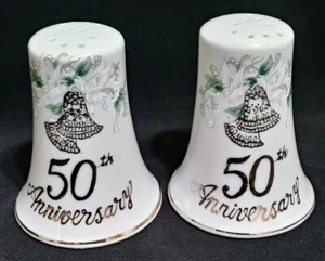 Beautiful Vintage LEFTON 50th Anniversary Salt And Pepper Shakers #1141, Japan - Picture 1 of 11