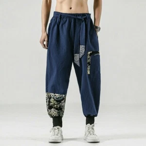 Men Chinese Kung Fu Pants Tai Chi Harem Bottoms Trousers Lace Up Wushu Art Loose - Picture 1 of 15