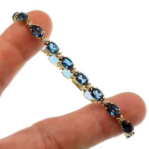 12Ct Oval Lab Created Blue Diamond Tennis Bracelet 14K Yellow Gold Plated 7"INCH - Picture 1 of 5