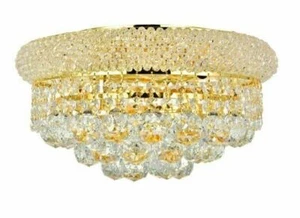 Chandelier Crystal Flush mount Gold 6 Light Living or Dining Room Fixtures 14" - Picture 1 of 8