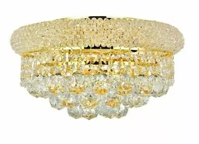 Chandelier Crystal Flush mount Gold 6 Light Living or Dining Room Fixtures 14" - Image 1 of 4