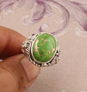 Green Copper Turquoise Gemstone Ring Solid 925 Sterling Silver Jewelry For Women - Picture 1 of 8