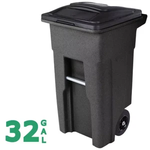 32 Gallon Greenstone Outdoor Trash Can with Quiet Wheels and Attached Lid NEW - Picture 1 of 11
