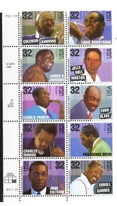 JAZZ MUSICIANS Plate Block of 10 Plate P111111 MNH Scott's 2983 to 2992 - Picture 1 of 2