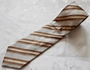 GENTS ITALY VINTAGE AUTHENTIC PAL ZILERI STRIPED GRAY BROWN SILK MEN'S NECK TIE - Picture 1 of 5