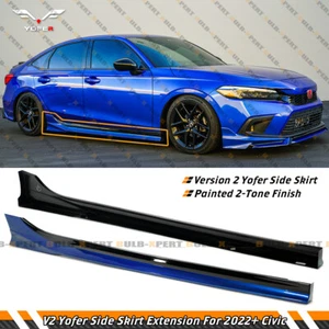 For 2022-25 Honda Civic Yofer V2 Aegean Blue Painted 2 Tone Side Skirt Extension - Picture 1 of 8