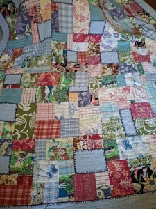 Pottery Barn Cali King Patchwork  Cottage Shabby Quilt Comforter Quilt Damaged - Picture 1 of 23