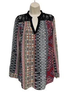 zac and rachel Tunika Oberteil Medium mehrfarbig Aztekenmuster V-Ausschnitt Rollriegelärmel Plissee - Bild 1 von 12