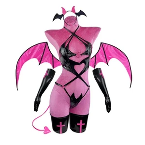 KORURACLUB Succubus Kostüm (6-teiliges Set) Schwarz Premium PU Cosplay Dessous Fo... - Bild 1 von 5