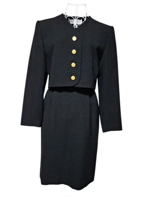 Conjunto de chaqueta y falda YVES SAINT LAURENT, negro, talla 36 100 % lana para mujer U7396 Foto 1 de 4