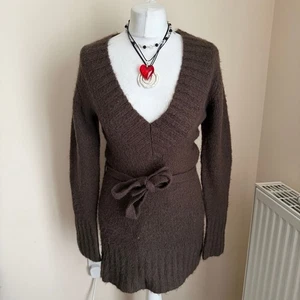 Jane Norman Y2K braun Mohair Mischung Wickel Pullover Kleid Tunika Gr 14 2000er - Bild 1 von 12